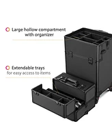 Byootique 4 Wheel Aluminum Makeup Artist Lockable Cosmetic Train Case Storage