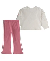 adidas Baby Girls 2-Piece Long Sleeve Graphic Heather Tee Flare Pant Set