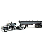 Dcp 1/64 Black & Gray Peterbilt Flattop Sleeper Round Dump Trailer