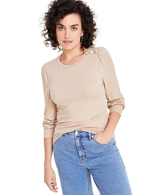 On 34th Women's Long-Sleeve Button-Shoulder Knit Top, Created for Macy's