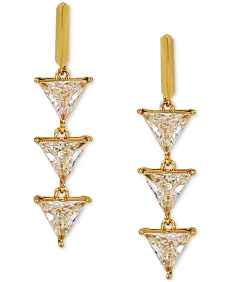 Guess 14k Gold-Plated Cubic Zirconia Triangle Linear Charm Hoop Earrings