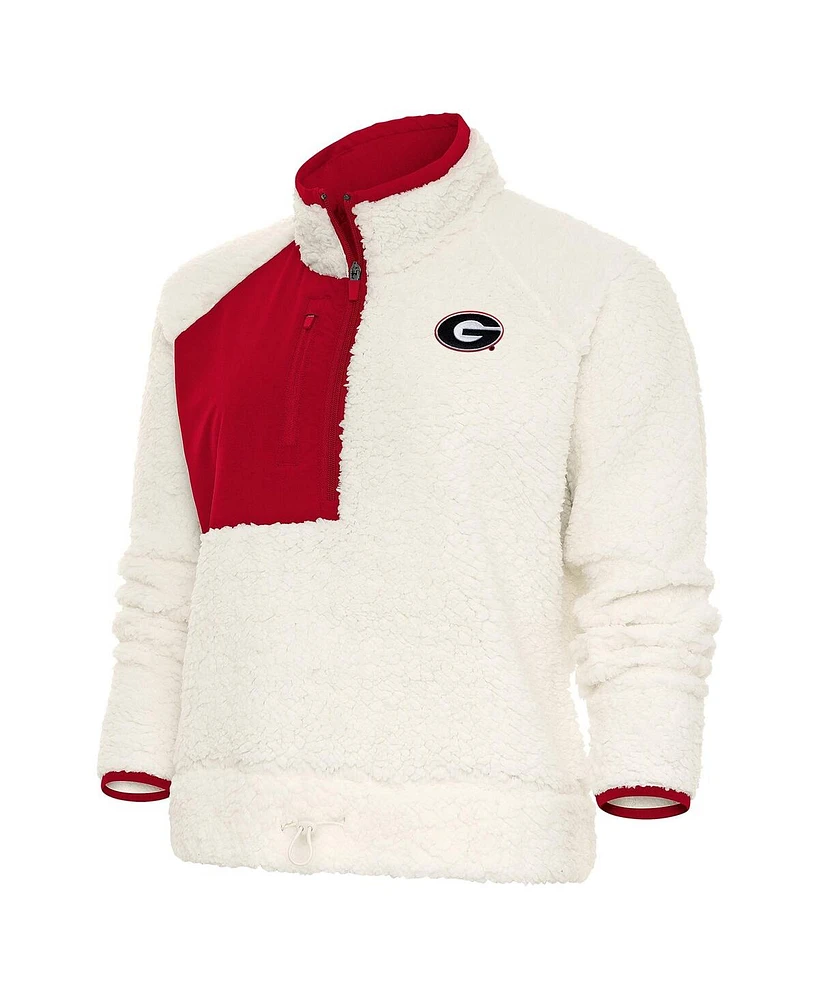 Antigua Women's White/Red Georgia Bulldogs Fusion Half-Zip Pullover Jacket