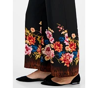 Jm Collection Petite Pull-On Floral Satin Pants, Created for Macy's