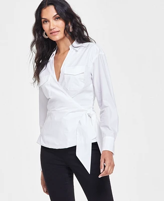 I.n.c. International Concepts Women's Utility Wrap Blouse, Created for Macy's