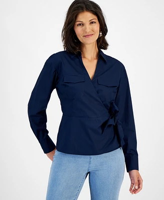 I.n.c. International Concepts Women's Utility Wrap Blouse, Created for Macy's