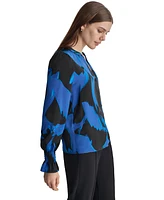 Dkny Women's Printed Blouson-Sleeve Button-Front Shirt