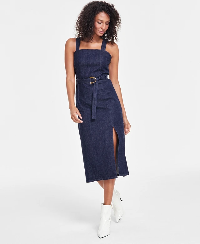 inc international concepts denim dress I.N.C. International Concepts Women's Belted Sleeveless Midi Dress,  Exclusively at Macy's