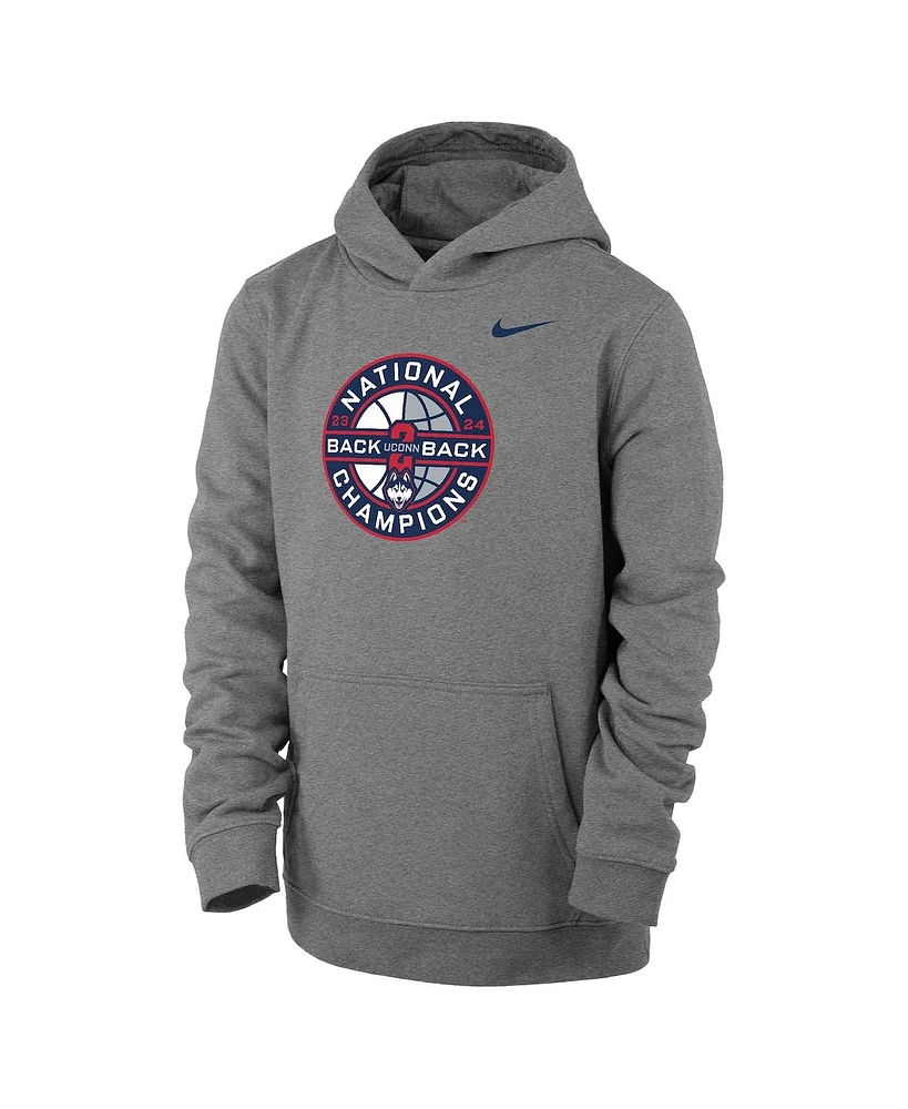 Nike Big Boys and Girls Gray UConn Huskies Back-To-Back Ncaa Men's Basketball National Champions Pullover Hoodie