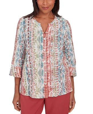 Alfred Dunner Petite Printed Button-Front 3/4-Sleeve Top