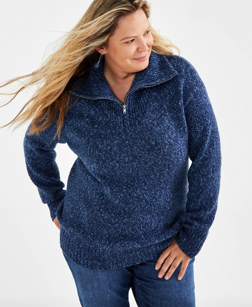 Style & Co Plus Funnel-Neck Zip-Up Sweater, Created for Macy's