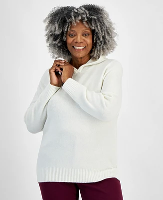 Style & Co Plus Solid Long-Sleeve Hoody Sweater, Created for Macy's