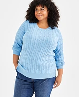 Style & Co Plus Cotton Cable-Knit Crewneck Sweater, Created for