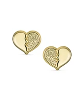 Bling Jewelry Minimalist Tiny Simple10K Yellow Gold Split Heart Stud Earrings For Women Secure Screw Back 8MM