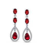 Bling Jewelry Fashion Art Deco Style Red Cubic Zirconia Halo Teardrop Cz Statement Dangle Chandelier Earrings For Women Party