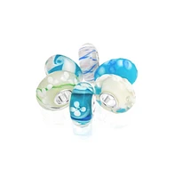 Bling Jewelry Mixed Set Of Bundle Sterling Silver Core Translucent Shades Of Aqua Blue White Murano Glass Swirl Flower Charm Bead Spacer Fits European