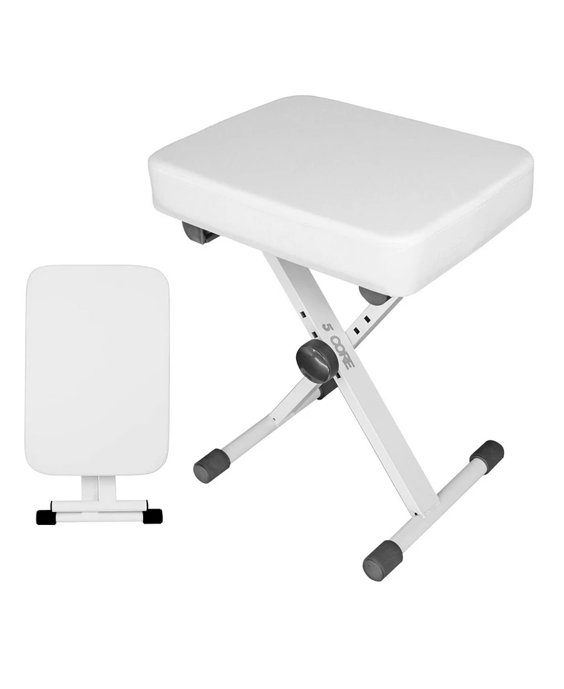 5 Core Keyboard Bench X Style Piano Stool Thick Padded Max 20.5 inch Height Adjustable Keyboards Chair White