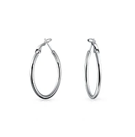 Bling Jewelry Simple Plain Finish Round Tube Hoop Earrings For Women Sterling Silver Hinged Notched Post 1.4 Inch Diameter