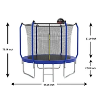 Streamdale Furniture 8FT Blue Trampoline with Safety Net, Basketball Hoop, and Upgraded Pole Structure