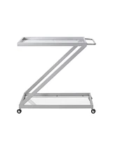 Simplie Fun Modern Z-Shaped Bar Cart with Tempered Glass Shelves and Locking Casters