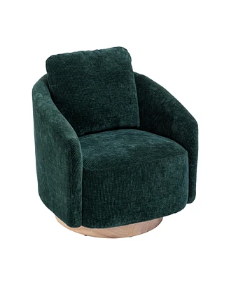 Simplie Fun Swivel Accent Chair with Embossed Chenille Upholstery and Wood Base
