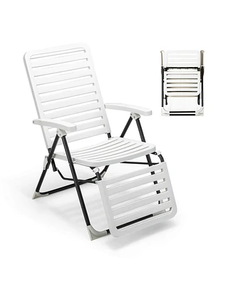 Slickblue Pp Folding Patio Chaise Lounger with 7-Level Backrest and Cozy Footrest