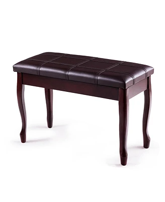 Costway Pu Leather Solid Wood Piano Bench Padded Double Duet Keyboard Seat Storage