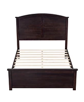 Simplie Fun Farmhouse Wooden Platform Full Size Bed with Curl Design Headboard and Footboard for Teenager, Espresso