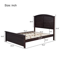 Simplie Fun Farmhouse Wooden Platform Full Size Bed with Curl Design Headboard and Footboard for Teenager, Espresso