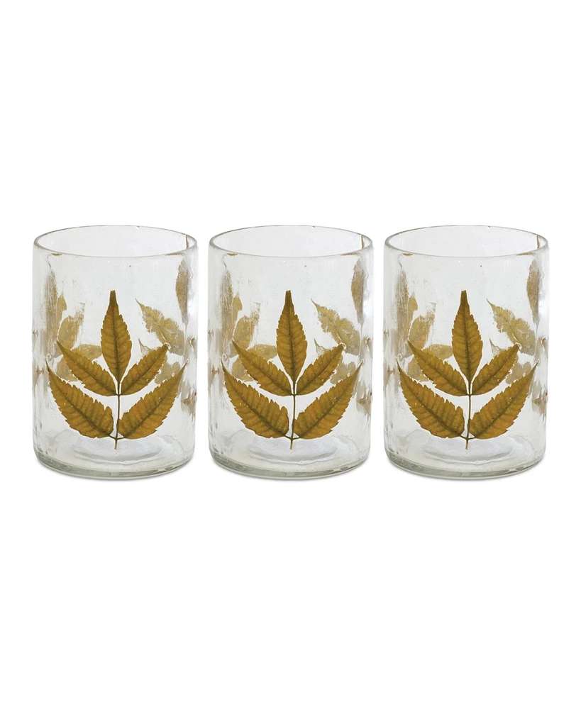 Slickblue Dried Leaf Glass Candle Holder (Set of 3)