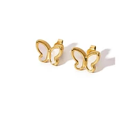 Hollywood Sensation Gold Butterfly Stud Earrings Featuring Mother of Pearl Inlay