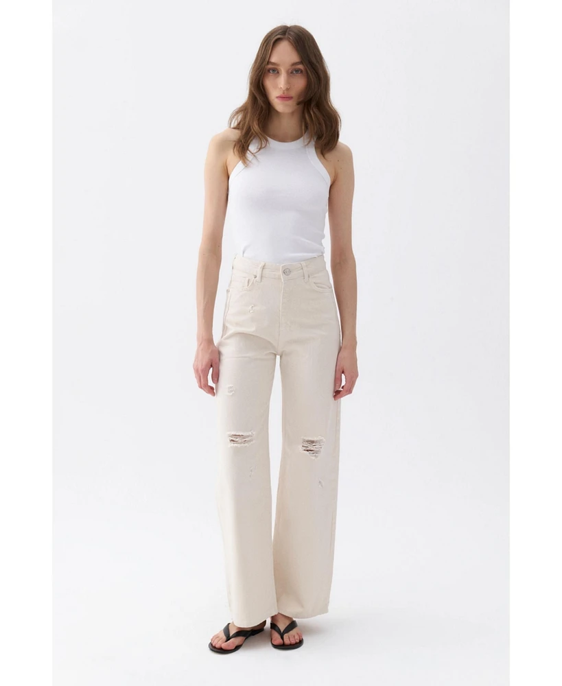 Nocturne Women's Ripped Wide Leg Jeans