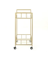 Simplie Fun Modern Glass & Metal Bar Cart with Rolling Casters