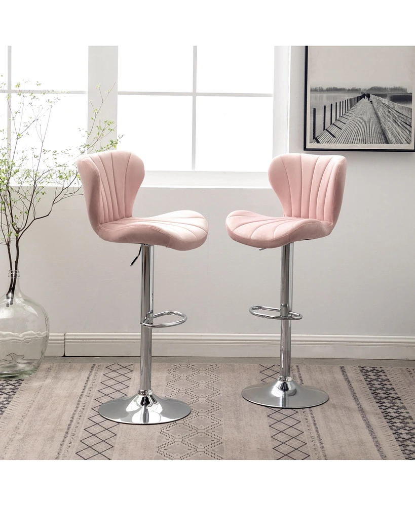 Simplie Fun Upholstered Adjustable Swivel Barstools in Pink, Set of 2