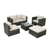 Premium Patio Furniture Set Pe Wicker, Tempered Glass Table