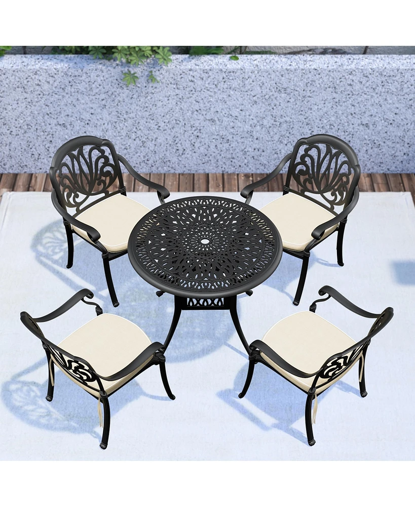 Simplie Fun Stylish 4-Piece Aluminum Outdoor Patio Table and Stackable Chair Set with Cushions