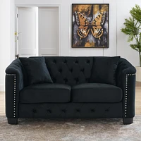 Classic Velvet 3-Person Chesterfield Sofa with Nailhead Trim
