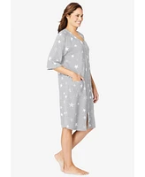 Dreams & Co. Women's Short French Terry Zip-Front Robe