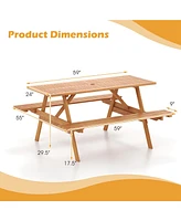6 Person Picnic Table Set with Patio Table 2 Built-in Benches 2" Umbrella Hole