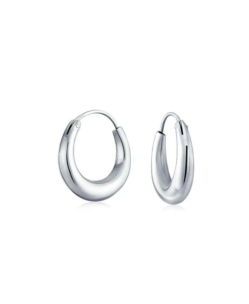 Bling Jewelry Simple Plain Circle Crescent Tapered Tube Hollow Puff Tube Round Hoop Earrings For Women Sterling Silver Endless Inch