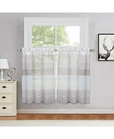 Caromio Yarn-Dyed Stripe Voile Sheer Kitchen Tier Curtain Pair