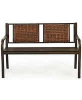 Gymax Garden Bench Loveseat Park Patio Yard Outdoor w/ Rattan Back Steel Frame