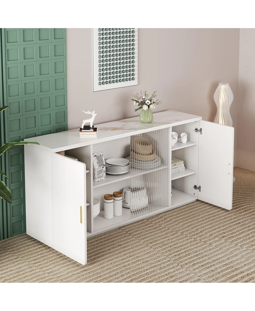 Simplie Fun Modern Sideboard with Ample Storage - White Granite Top