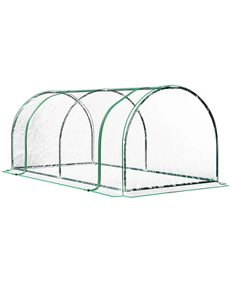 Outsunny Portable Mini Greenhouse with 4 Zippered Doors, Pvc Cover, Green