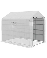 Outsunny 8' x 6' x 7' Greenhouse Warm House with 2-Tier Shelf Steel Frame Pe Cover White