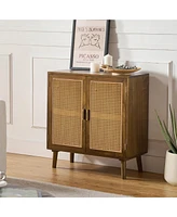 Accent Storage Rattan Cabinet Cupboard Console Table for Dining Room