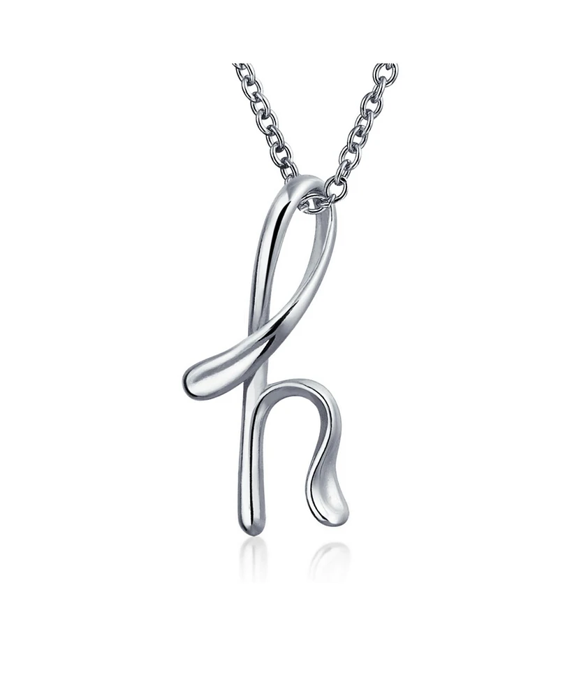 Bling Jewelry Letter H Cursive Alphabet Script Initial Pendant Necklace For Women Sterling Silver 18 Inches