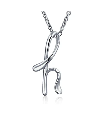 Bling Jewelry Letter H Cursive Alphabet Script Initial Pendant Necklace For Women .925 Sterling Silver 18 Inches