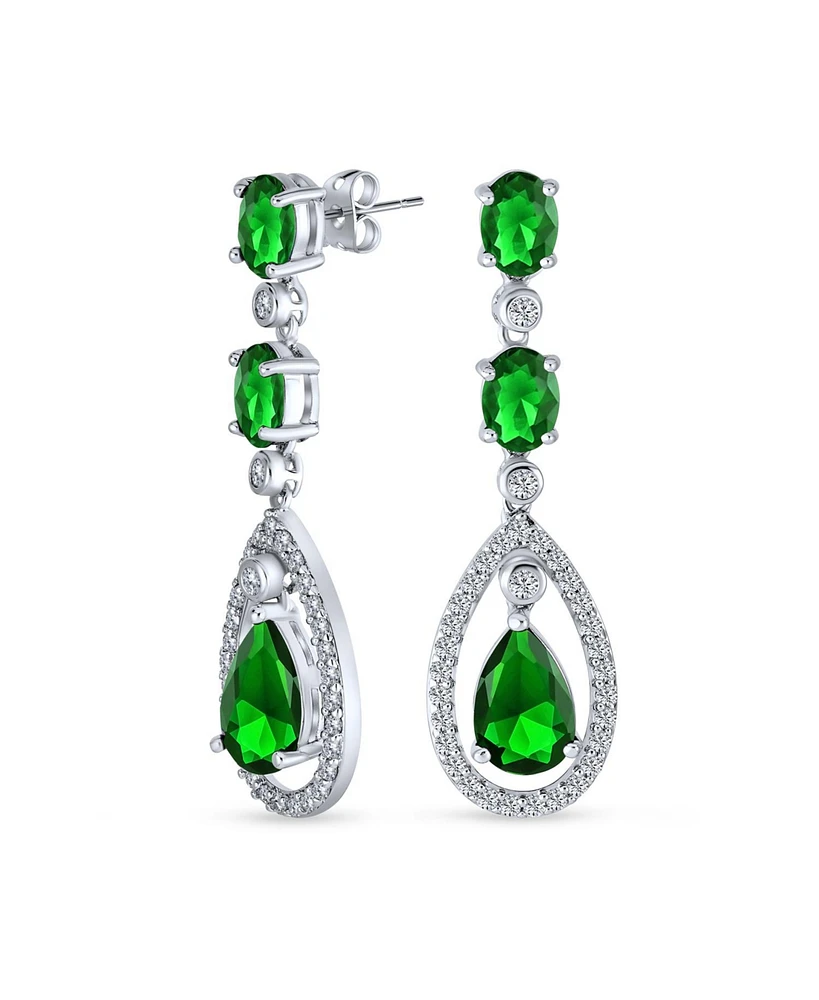 Bling Jewelry Fashion Art Deco Style Green Cubic Zirconia Halo Teardrop Cz Statement Dangle Chandelier Earrings For Women Party