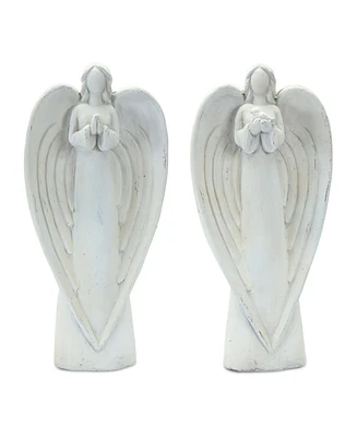 Slickblue Stone Garden Angel Statue With Bird Accent (Set of 2)