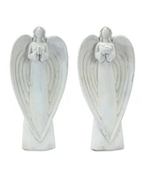 Slickblue Stone Garden Angel Statue With Bird Accent (Set of 2)